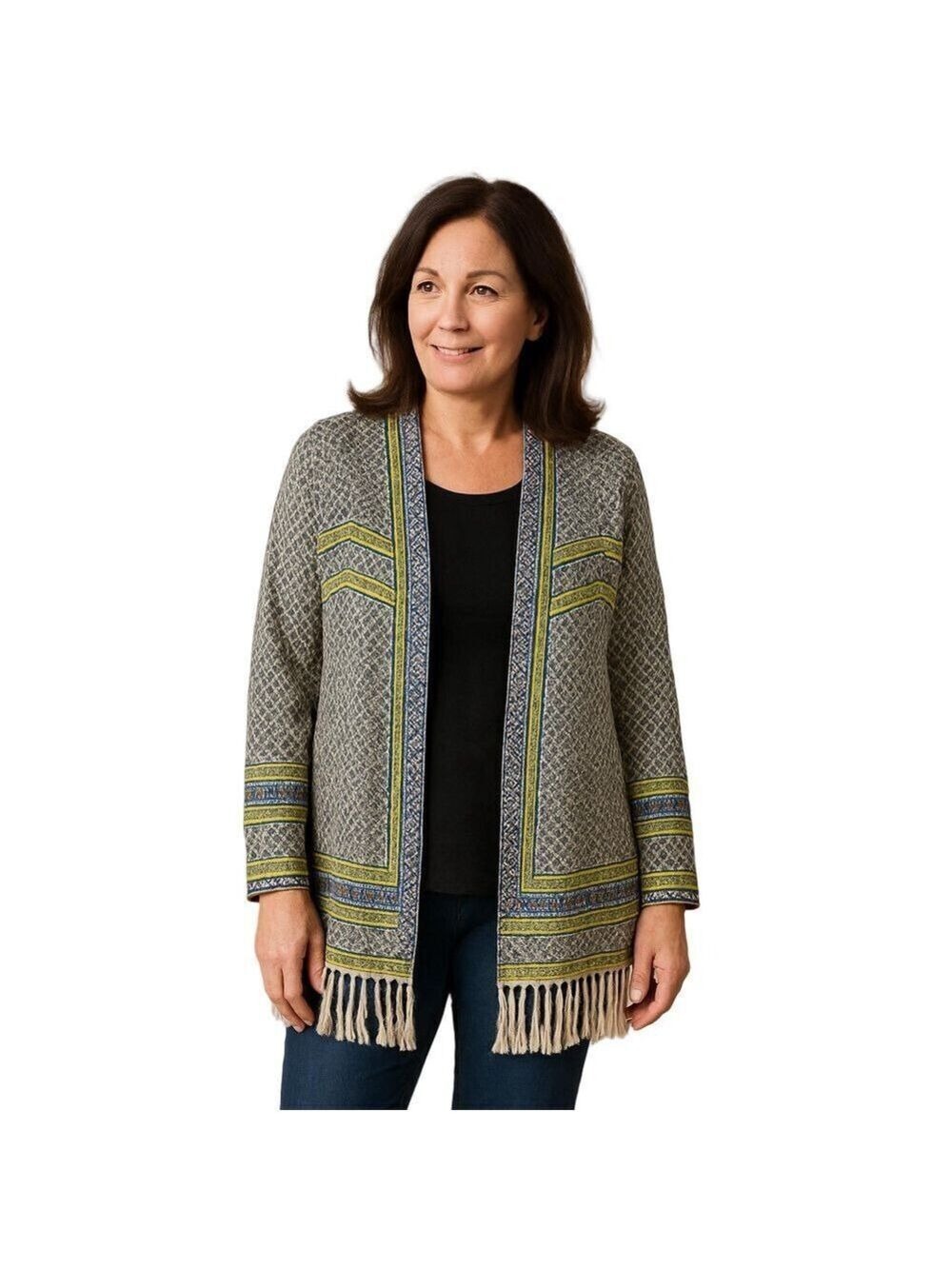 Zozo Waterfall Patterned  Open Front  Cardigan Sz Large